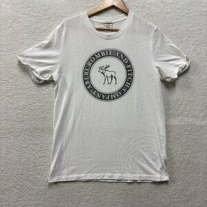 Abercrombie & Fitch Shirt Mens Large White Muscle Hemmed Up Sleeves Y2K